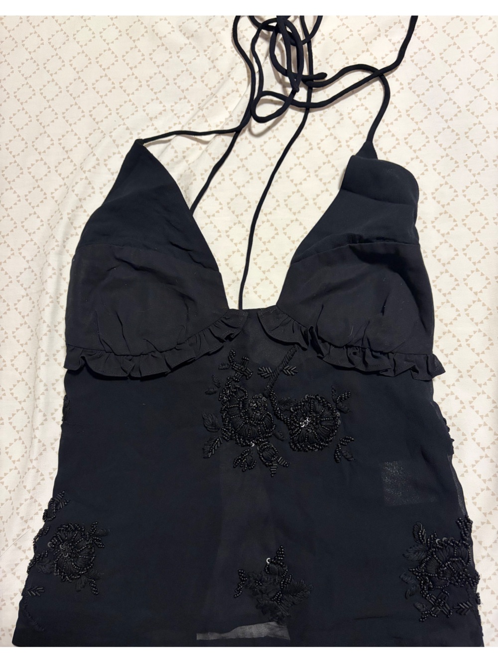 Animale Black Beaded Crop Halter Top